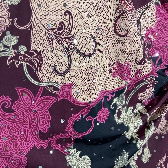 Y2K Top L Dark Paisley Floral Fairy Whimsigoth V-neck Faux Wrap Sparkle Dots - Picture 11 of 13